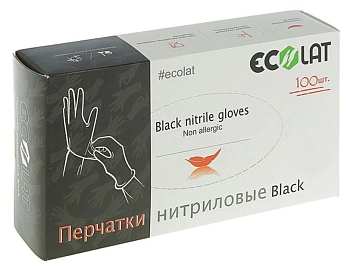 Перчатки нитриловые, черные, размер XL / Black EcoLat 100 шт