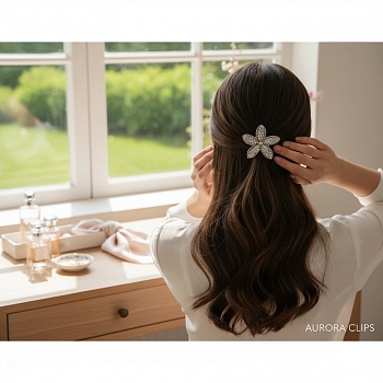 IWOU PROFESSIONAL Краб для волос мини Цветок в стразах серебро 1шт, фото 5