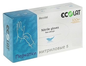 Перчатки нитриловые, голубые, размер XL / 5 EcoLat 100 шт