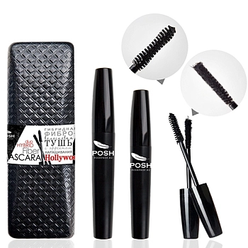 POSH Тушь двойная фибро-волосковая с эффектом наращивания, черный / Hollywood 20 гр, фото 2