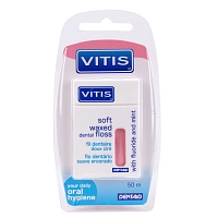 Нить межзубная в твердой упаковке Vitis Waxed Dental Floss with Fluoride and Mint 50 м, DENTAID