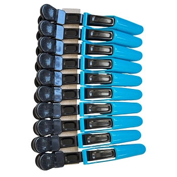 IWOU PROFESSIONAL Зажимы профессиональные для волос (крокодилы), голубые 115мм 10шт/уп, фото 2