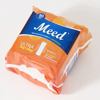 MEED Прокладки женские гигиенические ультратонкие для критических дней, с крылышками ТОП ДРАЙ / Meed 10 шт, фото 2