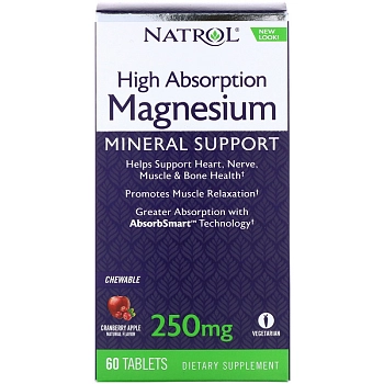 NATROL Добавка биологически активная к пище Натрол магнезиум / High Absorption Magnesium 60 жевательных таблеток, фото 2