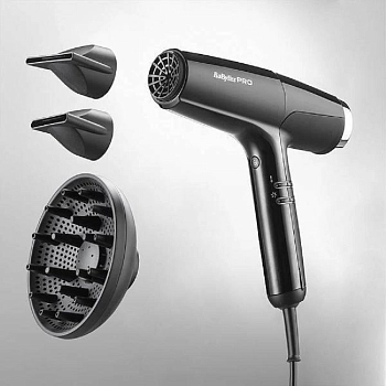 BABYLISS PRO Фен BaByliss PRO Falco Black/Silver, 2000Вт, 2 насадки, фото 3