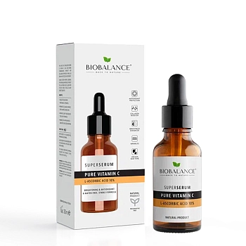 BIOBALANCE Сыворотка для лица с витамином С 10% / SUPER SERUM PURE VITAMIN C L-ASCORBIC ACID 10% 30 мл, фото 2