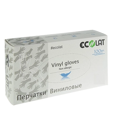ECOLAT Перчатки виниловые, прозрачные, размер XL / EcoLat 100 шт