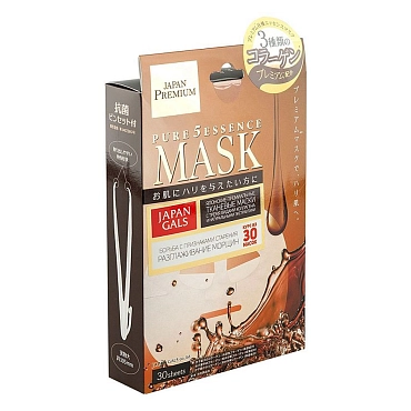 JAPAN GALS Маска для лица c тремя видами коллагена / Pure5 Essence Premium 30 шт, фото 2