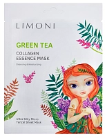 LIMONI Маска тканевая тонизирующая с зеленым чаем и коллагеном для лица / Green tea collagen essence mask Set 3*25 г, фото 2