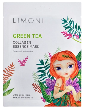LIMONI Маска тканевая тонизирующая с зеленым чаем и коллагеном для лица / Green tea collagen essence mask Set 3*25 г