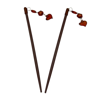 Шпильки деревянные для волос темно-коричневые 2шт