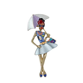 Брошь-магнит Девочка в голубом платье с зонтиком