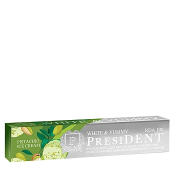 PRESIDENT Паста зубная фисташковое мороженое с мятой / PRESIDENT White & Yummy 100 RDA 75 гр, фото 2