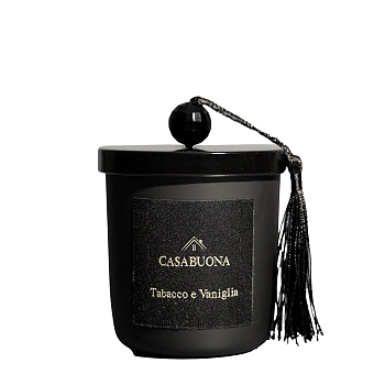 Свеча парфюмерная в стеклянном стакане, черная с кристаллом, табак и ваниль / Tabacco e Vaniglia 200 гр, CASA BUONA