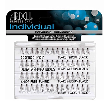 Пучки ресниц безузелковые комбинированные, черные / Duralash Naturals Knot-Free Flairs Combo Pack Black