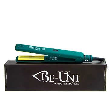 BE-UNI PROFESSIONAL Утюжок-гофре для укладки волос Green Gold Titan Pro с золотым титановым покрытием, зеленый