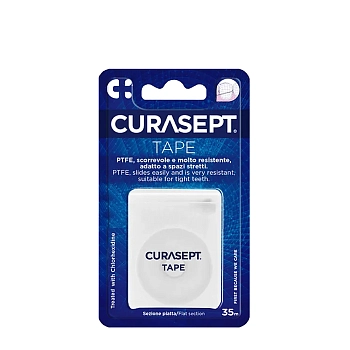 Нить зубная вощеная плоская CHX 0,2% / CURASEPT PTFE TAPE 35 м, CURASEPT