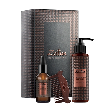 ZEITUN Набор подарочный для мужчин Брутальный уход (масло для бороды 30 мл + гель для умывания 100 мл + гребень) ZEITUN