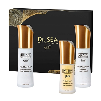 Набор подарочный Комплексный уход 24 часа (дневной крем 50 мл + ночной крем 50 мл + сыворотка 30 мл) DR.SEA GOLD, DR. SEA