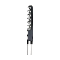 DEWAL PROFESSIONAL Расческа рабочая фигурная для начеса, с металлической вилкой Эконом (черная) 20,5 см, фото 1