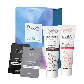 Набор подарочный Увлажнение и питание (крем для рук 100 мл + крем для ног 100 мл + маска 12 мл + маска 12 мл) DR.SEA