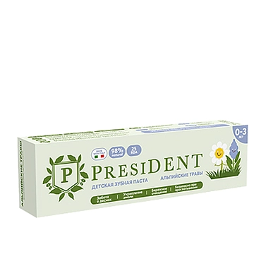 PRESIDENT Паста зубная детская 0-3 Альпийские травы (25 RDA) / President 32 г