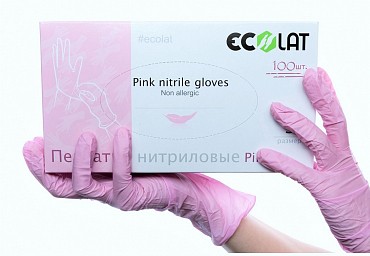 ECOLAT Перчатки нитриловые, розовые, размер S / Pink EcoLat 100 шт