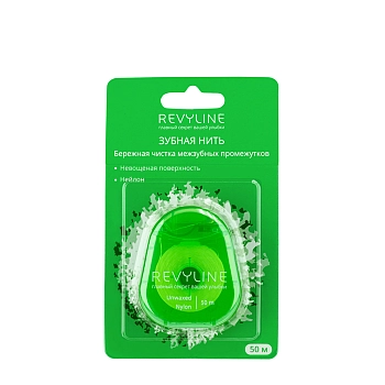 Нить зубная невощеная, нейлон, 50 м, зеленая / Revyline