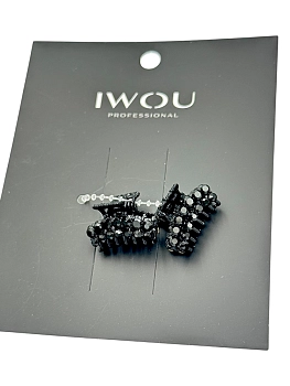 IWOU PROFESSIONAL Набор крабов для волос мини Стразы в черном 2шт, фото 2