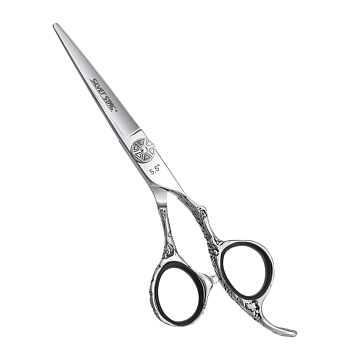 Ножницы премиальные эргономичные, гравировка цветы, выносной винт с рисунком 5,5&quot;