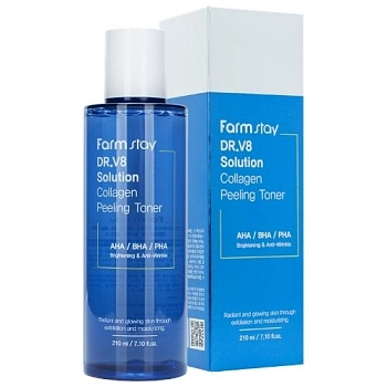 FARMSTAY Тонер обновляющий укрепляющий с коллагеном и AHA/BHA/PHA кислотами / DR.V8 SOLUTION HYALURONIC 210 мл, фото 2