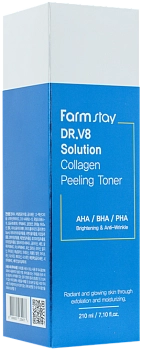 FARMSTAY Тонер обновляющий укрепляющий с коллагеном и AHA/BHA/PHA кислотами / DR.V8 SOLUTION HYALURONIC 210 мл, фото 4