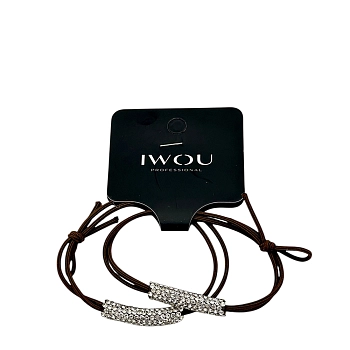 Резинка-браслет для волос коричневая с белыми стразами 2шт