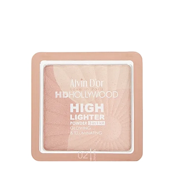 Хайлайтер пудровый 3в1, тон 02 нежный розовый / Glow Illuminating Hd Hollywood 9,6 гр, ALVIN D'OR