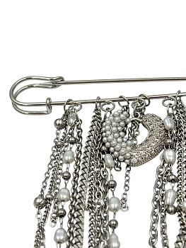 IWOU PROFESSIONAL Брошь-булавка Сердце и цепи с жемчужинками, фото 2