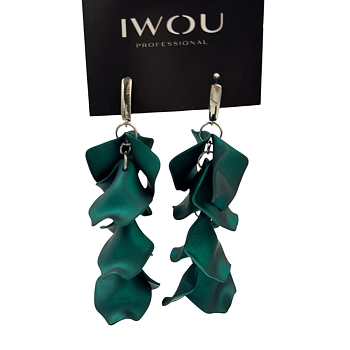 IWOU PROFESSIONAL Серьги Танцующие лепестки изумруд, фото 2