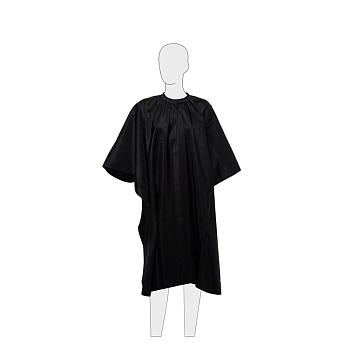 DEWAL PROFESSIONAL Пеньюар для стрижки Глянец, полиэстер, на крючках, черный 128х146 см, фото 2