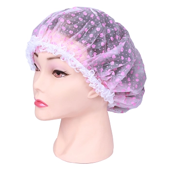 Шапочка для душа с кружевом, белая с розовыми цветами