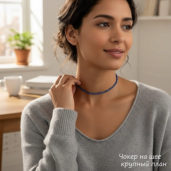 IWOU PROFESSIONAL Чокер Кристалики голубой, фото 4