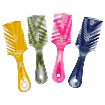 IWOU PROFESSIONAL Расческа двойная с ручкой бело-желтая 20см, фото 2