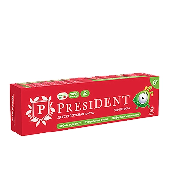 PRESIDENT Паста зубная детская 6+ Земляника (50 RDA) / President 43 г, фото 4