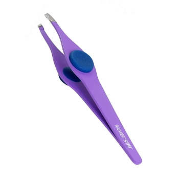 Пинцет косой фиолетовый, силиконовая вставка / CLASSIC