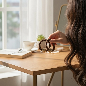 IWOU PROFESSIONAL Резинка для волос Золотая бусина горький шоколад 2шт, фото 3