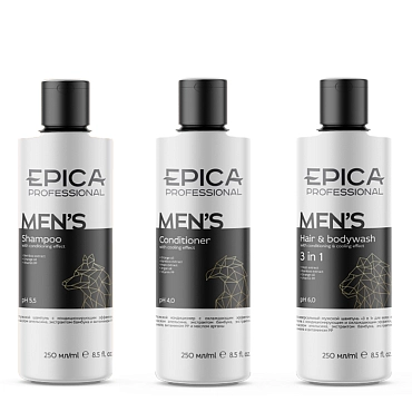 EPICA PROFESSIONAL Набор мужской для волос (шампунь 250 мл + кондиционер 250 мл + универсальный шампунь 250 мл) MEN`S