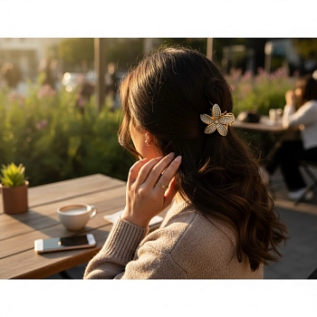 IWOU PROFESSIONAL Краб для волос мини Цветок в стразах золото 1шт, фото 5