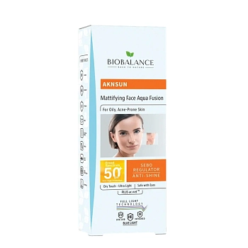 BIOBALANCE Крем солнцезащитный для лица / AKNSUN MATTIFIYING FACE AQUA FUSION 50 мл, фото 2