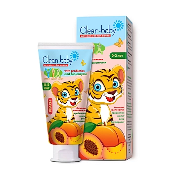 CLEAN-BABY Паста зубная детская со фтором от 0 до 2 лет со вкусом персика / Clean-baby Peach 50 мл, фото 2