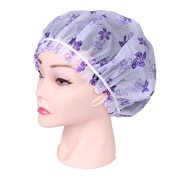 Шапочка для душа без кружева, белая с фиолетовыми  цветами