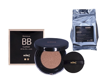 KIMS Средство тональное BB-кушон SPF50+/PA+++, #25, темно-бежевый / Moisture BB Cushion 2 х 15 г, фото 3