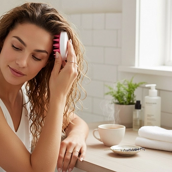 IWOU PROFESSIONAL Массажер для головы и мытья волос бело-розовый, фото 4